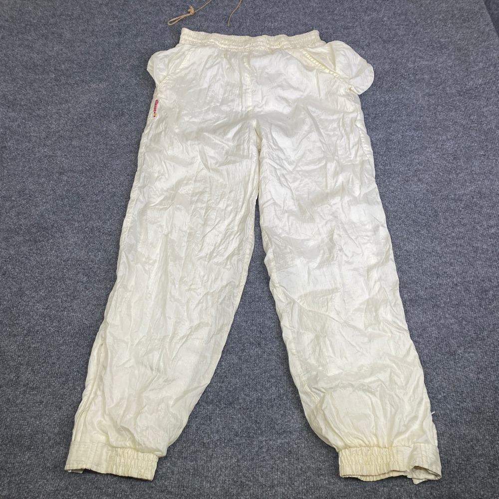 Vintage Ellesse Track Pants Womens 0 White Nylon Wind Pants Joggers Hong Kong